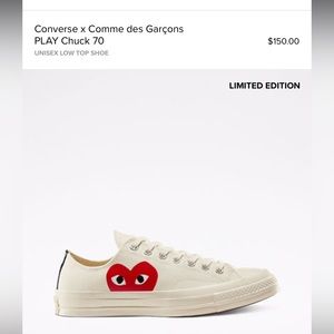 Converse x Comme des Garcons PLAY Chuck 70 Off White/Red Men 6 Women 8